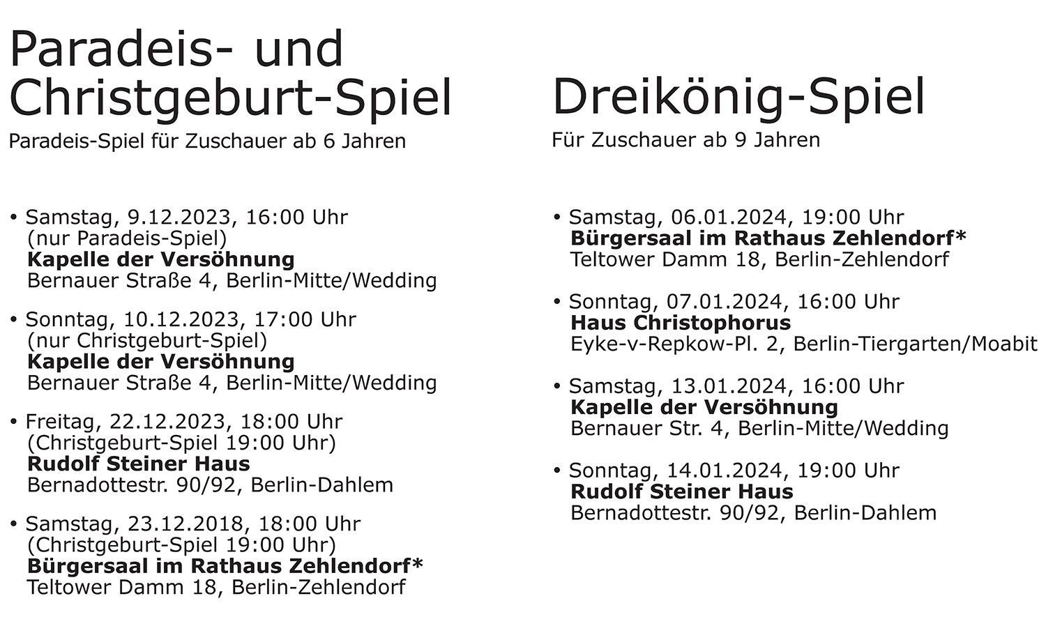 2023-2024 Oberuferer Weihnachtsspiele, Aufführungen der Berliner Spielkumpanei
